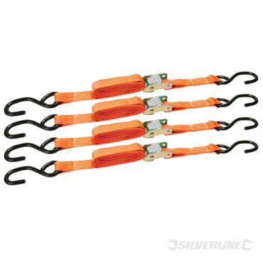 Cam Buckle Tie Down Strap S-Hook 2m x 25mm 4pk (Silverline) 217585