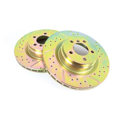 Front Brake Disc (2) L322 Drilled &amp; Grooved 3.6 &amp; 4.2 V8 L322 05- LR031843CDG SDB500193CDG  SDB500192CDG
