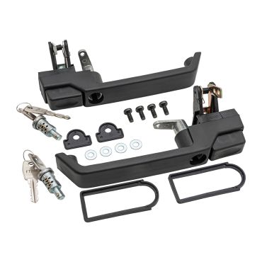 Door Handle Kit Front With Lock Barrells 90/110 87-02 (Aftermarket) MXC7651 MXC7652 DA3345 *Gloss Black*