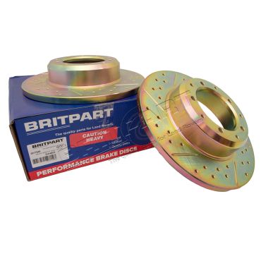 Brake Disc Rear 110/130 98- Drilled &amp; Grooved (Britpart) SDB000330 LR018026 LR189509DA4605
