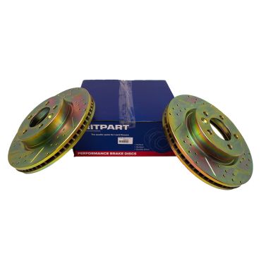 Brake Disc Front 2.7 TDV6 &amp; 4.0 V6 Drilled &amp; Grooved Pair (Britpart) SDB000604 DA4612  LR189030 *See Notes*