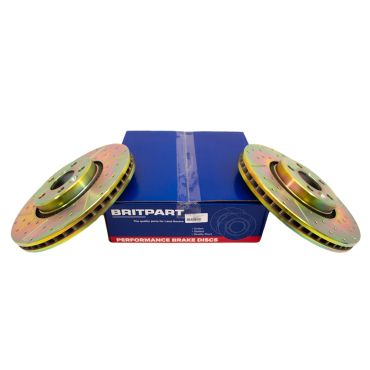 Front Brake Disc Set Drilled &amp; Grooved FL2 Petrol (Britpart) DA4617 LR000470 LR027107