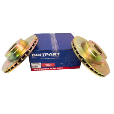 Front Brake Disc (2) Drilled &amp; Grooved 3.6 &amp; 4.2 V8 L322 05- (Britpart) SDB500193 LR031843 SDB500192 DA4622